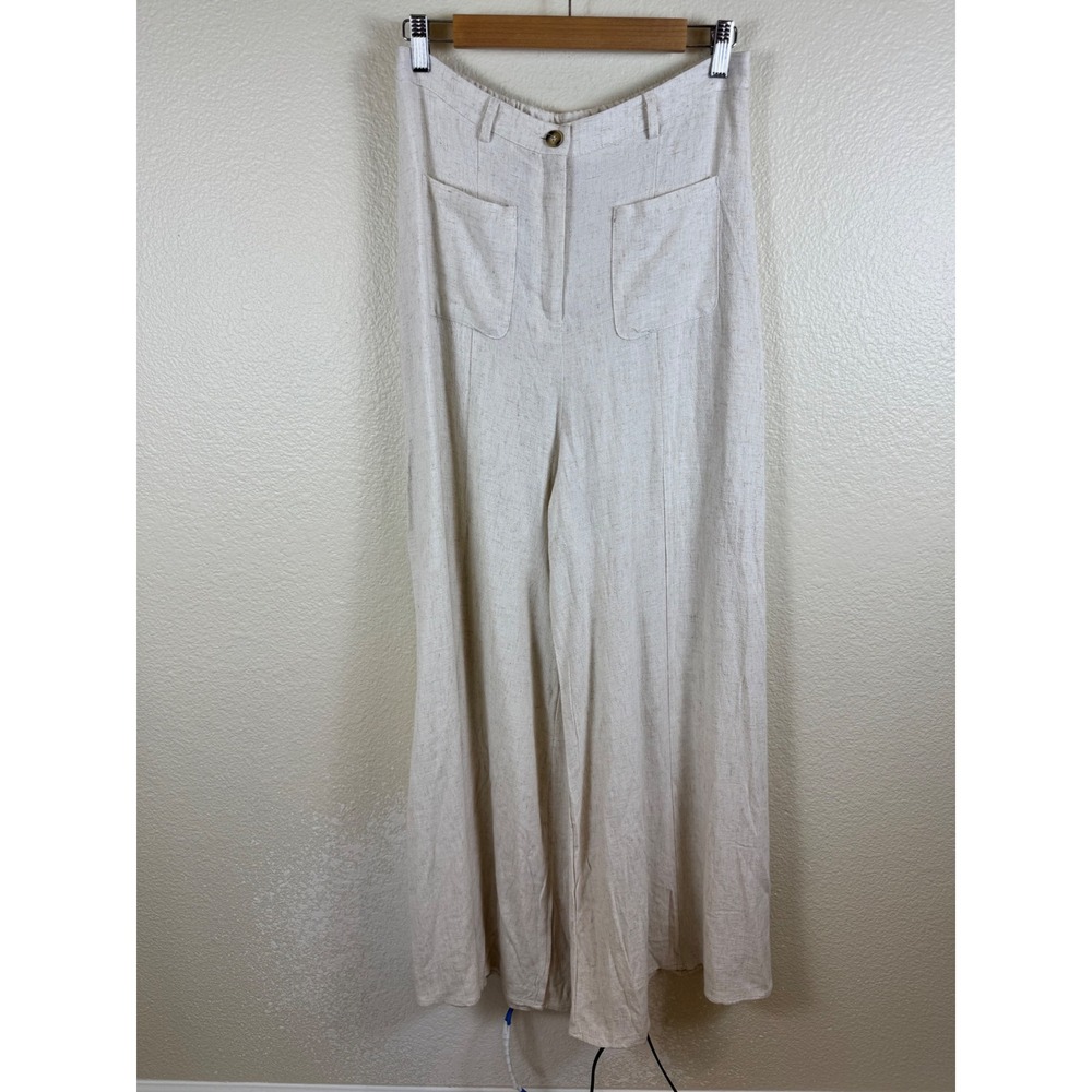 NWT Wide Leg Pants Womens Large Linen High Rise Coastal Boho Beach Coastal